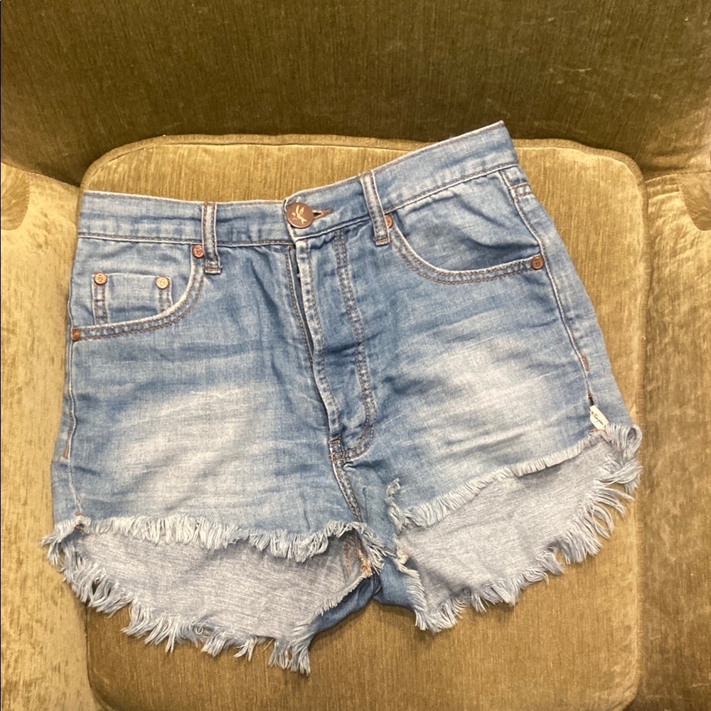 One Teaspoon Blue Jean Shorts Distressed Frayed Hem